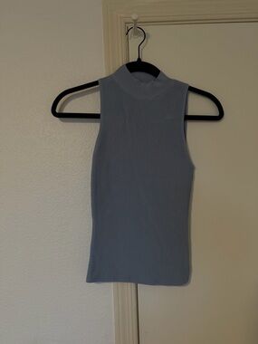 Aritzia Babaton Ribbed Mock Neck Tank Top - Light Blue